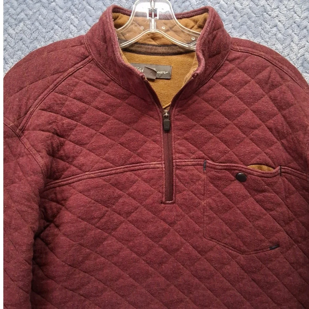Eddie Bauer Mens Quilted Quarter Zip Pullover Burgundy Maroon Tall Large TL Warm